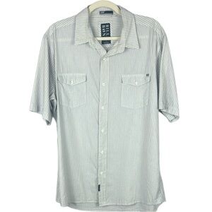 Billabong Gray Stripped Casual Button Down Shirt Short Sleeves Size Large